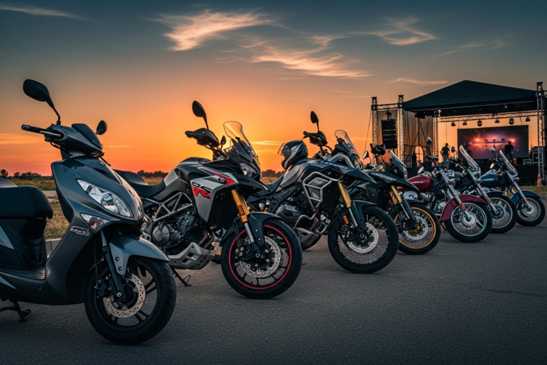 انواع موتورسیکلت‌های مختلف در یک ردیف