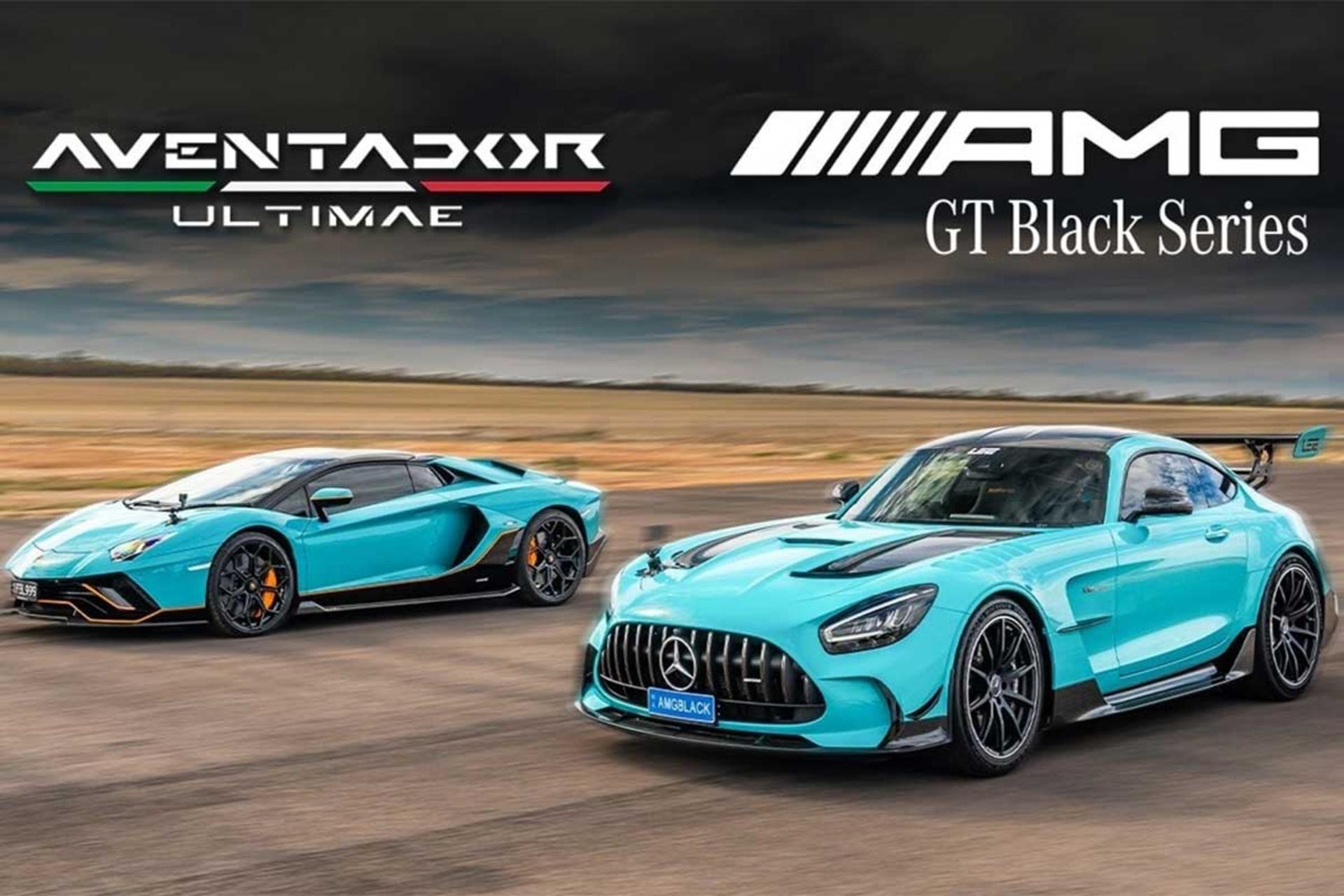 درگ لامبورگینی اونتادور اولتیمائه و مرسدس AMG GT بلک سریز