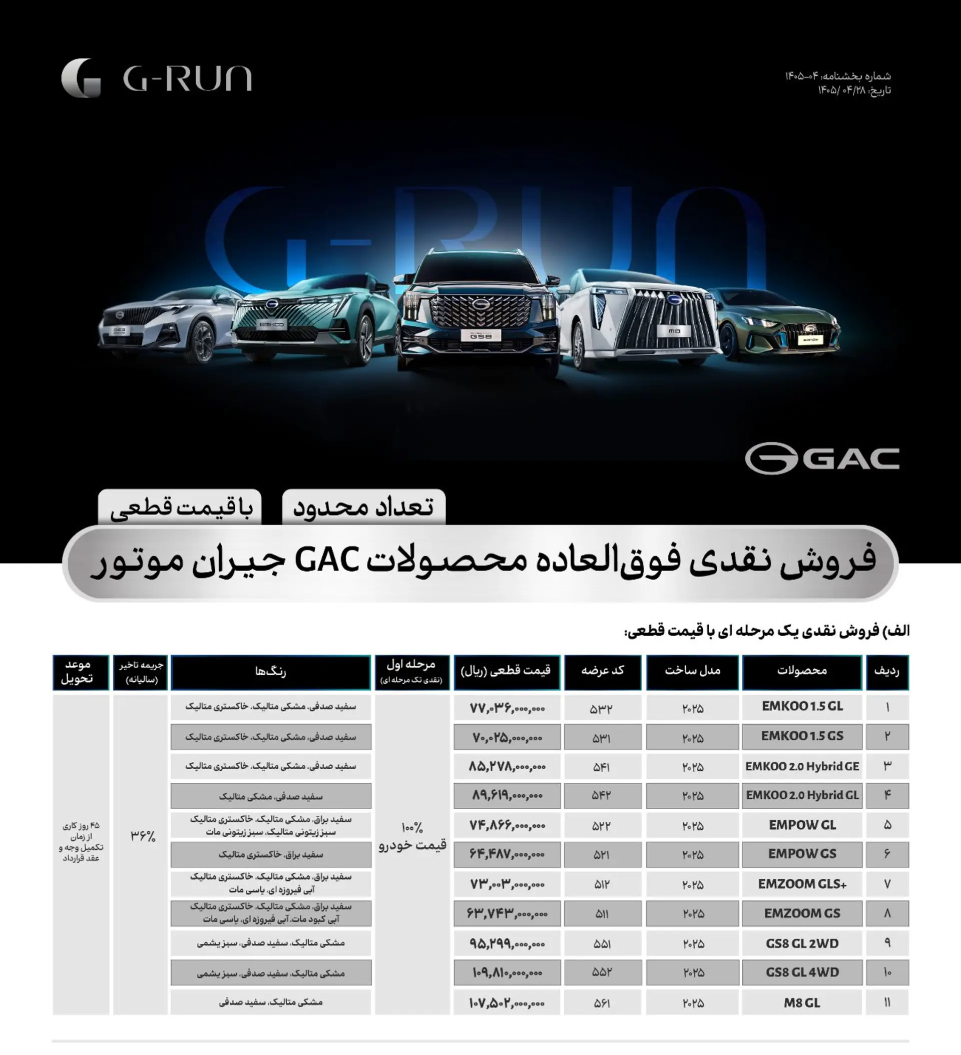 فروش خودروهای GAC جیران موتور 