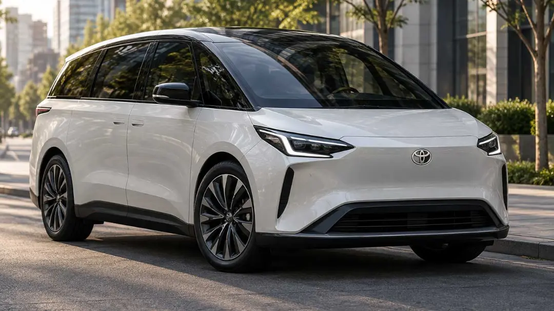 خودروی برقی تویوتا (Toyota) با طراحی مدرن و بدنه سفید در خیابان