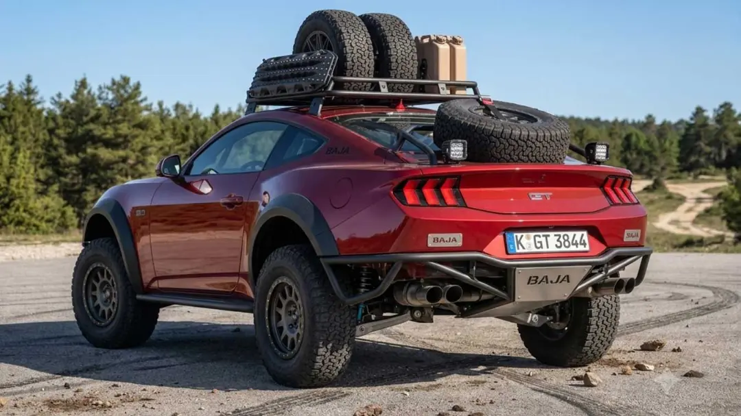 خودرو فورد جی‌تی (Ford GT) با تجهیزات آفرود و لاستیک‌های بزرگ در مسیر خاکی