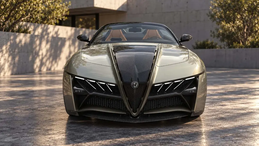 خودروی رودستر آلفارومئو جولیا (Alfa Romeo Giulia) با بدنه رنگی و کاپوت کربن