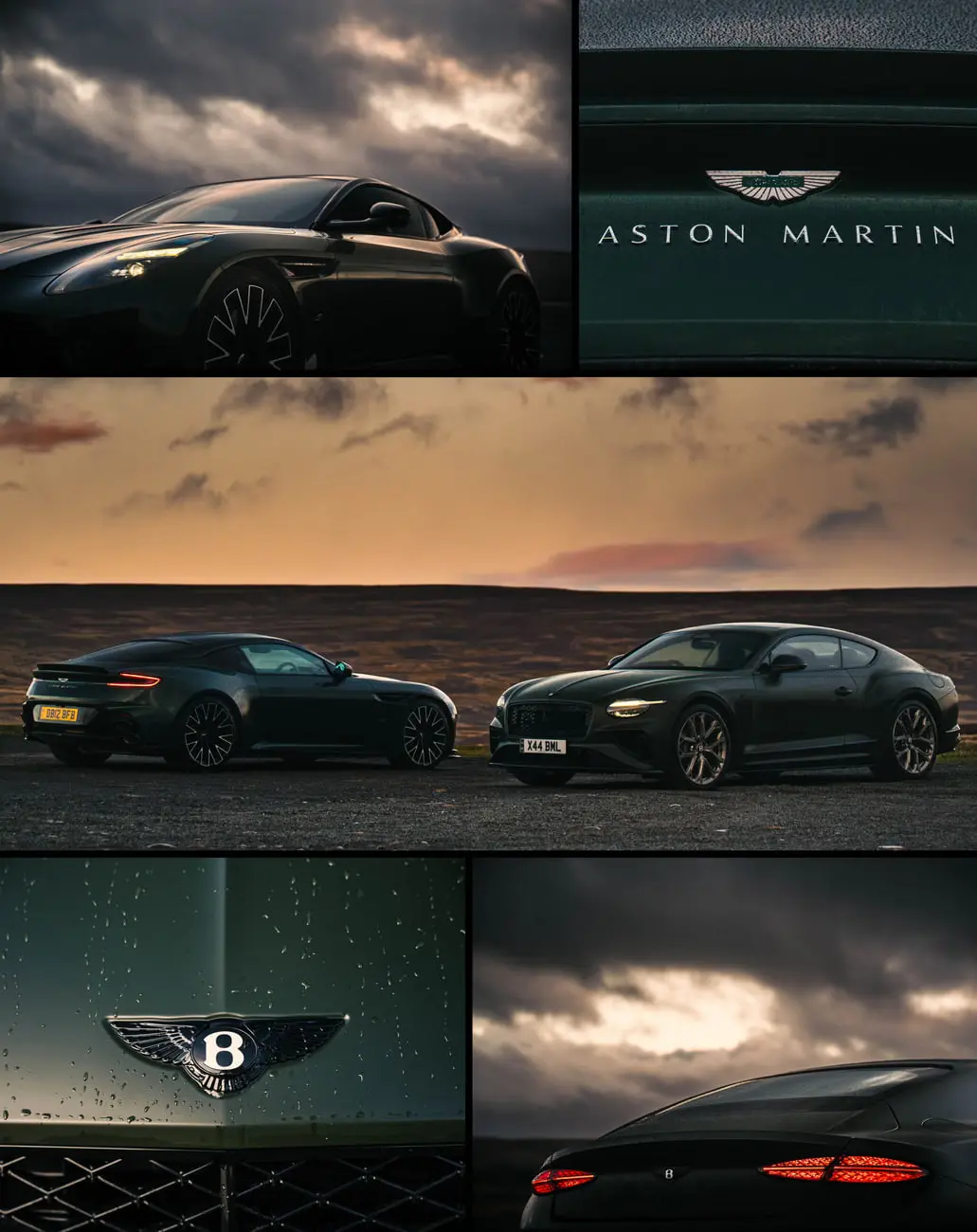 خودروهای استون مارتین DB12 S (Aston Martin DB12 S) و بنتلی کانتیننتال GT S (Bentley Continental GT S) در فضای باز