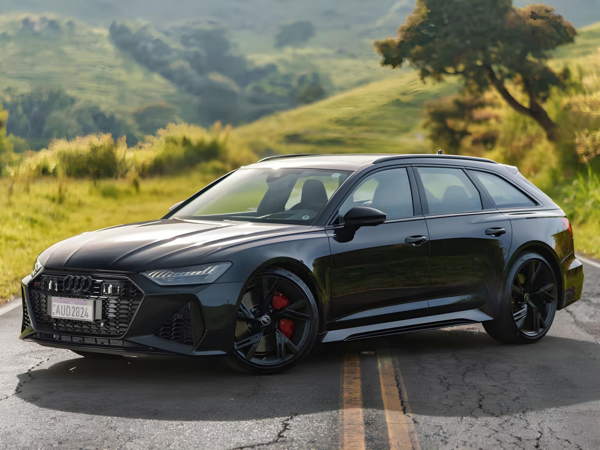 خودرو مشکی رنگ آئودی RS 6 آوانت (Audi RS 6 Avant) در جاده‌ای کوهستانی