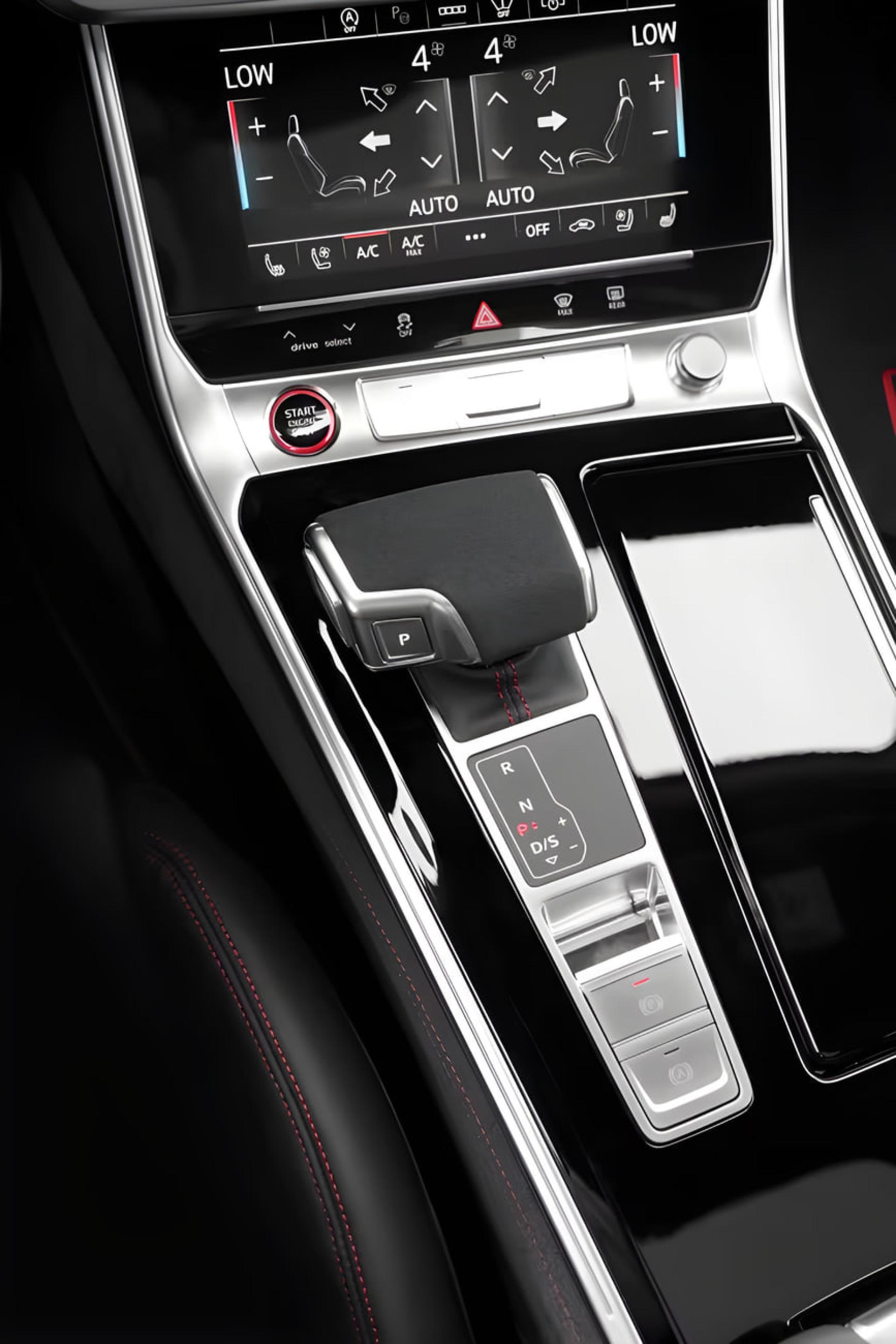 کنسول مرکزی و سیستم کنترل تهویه خودروی آئودی (Audi) با دنده و دکمه استارت