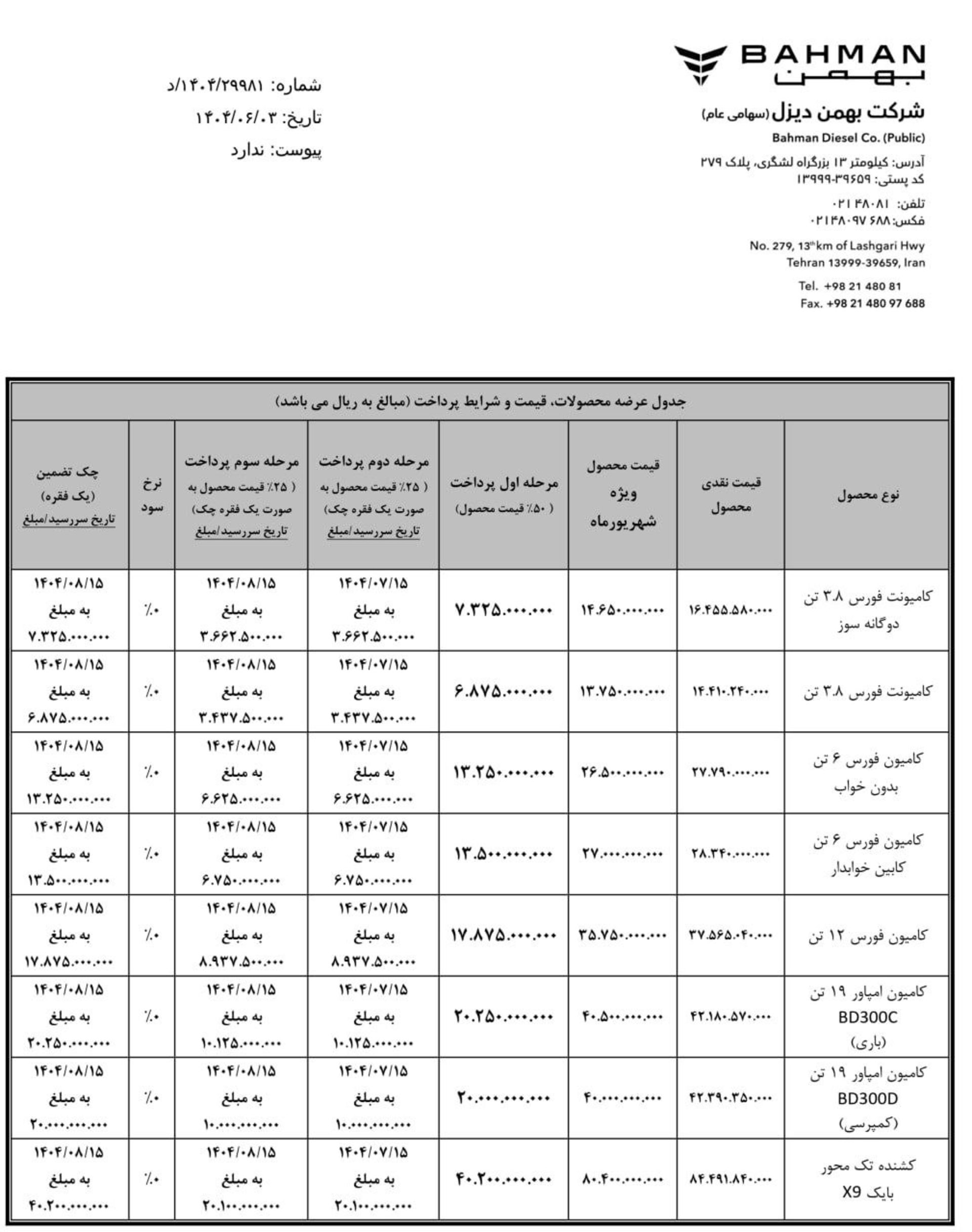 شرایط فروش بهمن دیزل شهریور 1404-2
