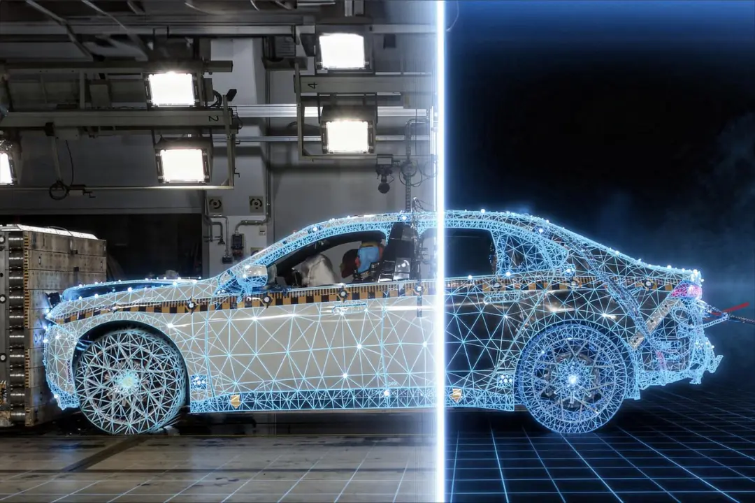 مدل سه‌بعدی دیجیتال از بدنه خودروی بی‌ام‌و (BMW) در خط تولید