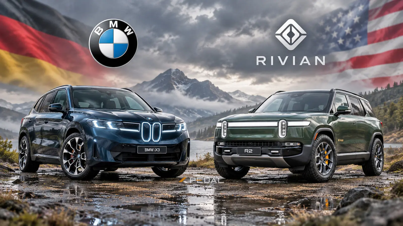 خودروهای برقی بی ام و iX3 (BMW iX3) و ریویان R2 (Rivian R2) در طبیعت