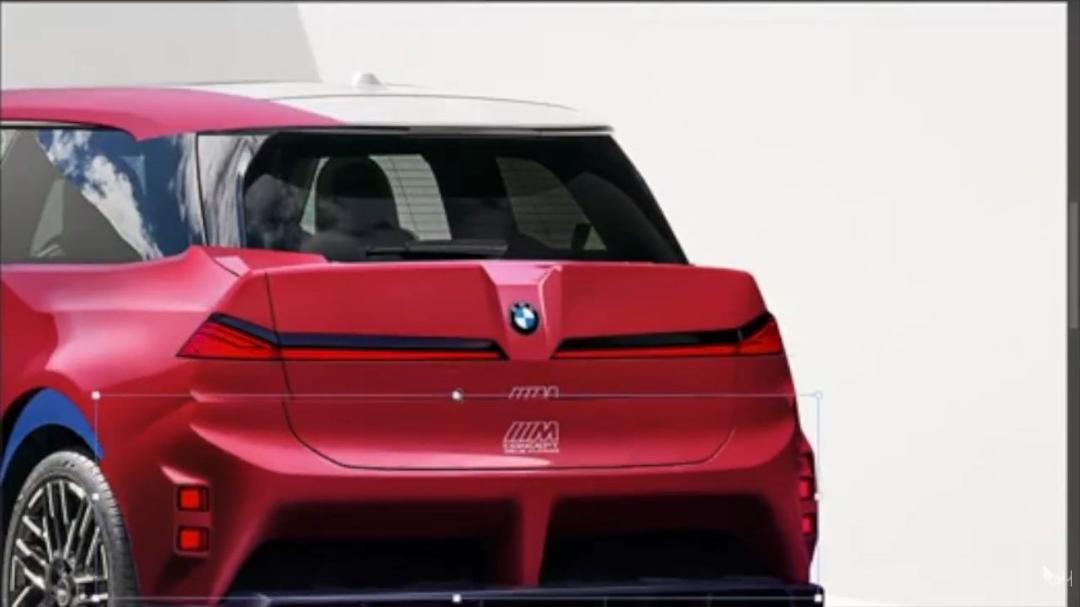 نمای نزدیک از بخش عقب خودروی مفهومی قرمز رنگ با طراحی مدرن و لوگوی BMW