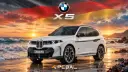 خودرو بی‌ام‌و X5 (BMW X5) سفید رنگ در ساحل هنگام غروب