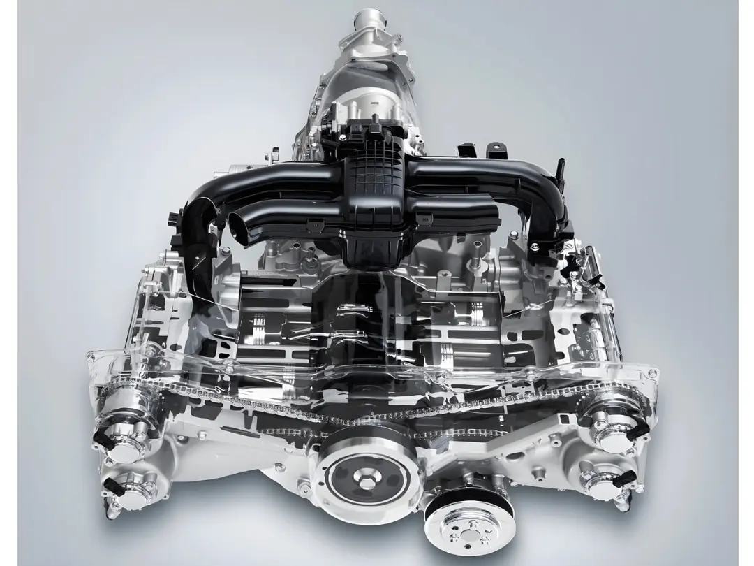 موتور تخت یا بوکسر (Boxer Engine) با نمای برش‌خورده از قطعات داخلی