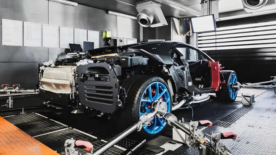 ساختار داخلی و سیستم خنک‌کاری خودروی بوگاتی شیرون (Bugatti Chiron) در کارخانه