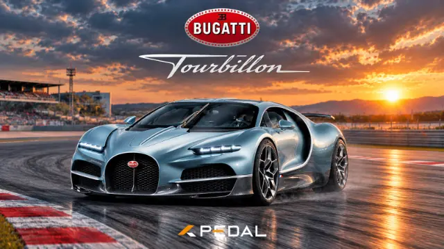 خودروی بوگاتی توربیون (Bugatti Tourbillon) در حال حرکت در پیست مسابقه