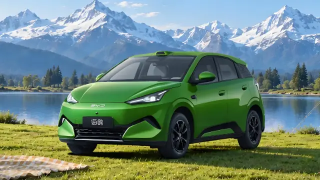 خودرو برقی BYD Seagull (BYD Seagull) سبز رنگ در طبیعت