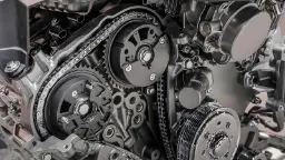 زنجیر تایم (Timing Chain) و چرخ‌دنده‌های موتور خودرو در حالت باز
