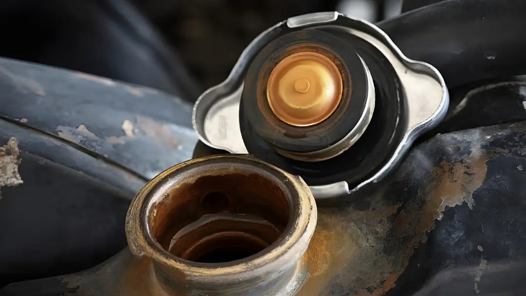 درپوش رادیاتور (Radiator Cap) و دهانه فلزی رادیاتور خودرو با آثار خوردگی