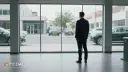 مردی در نمایشگاه خودرو در حال تماشای خودروهای پارک شده در بیرون