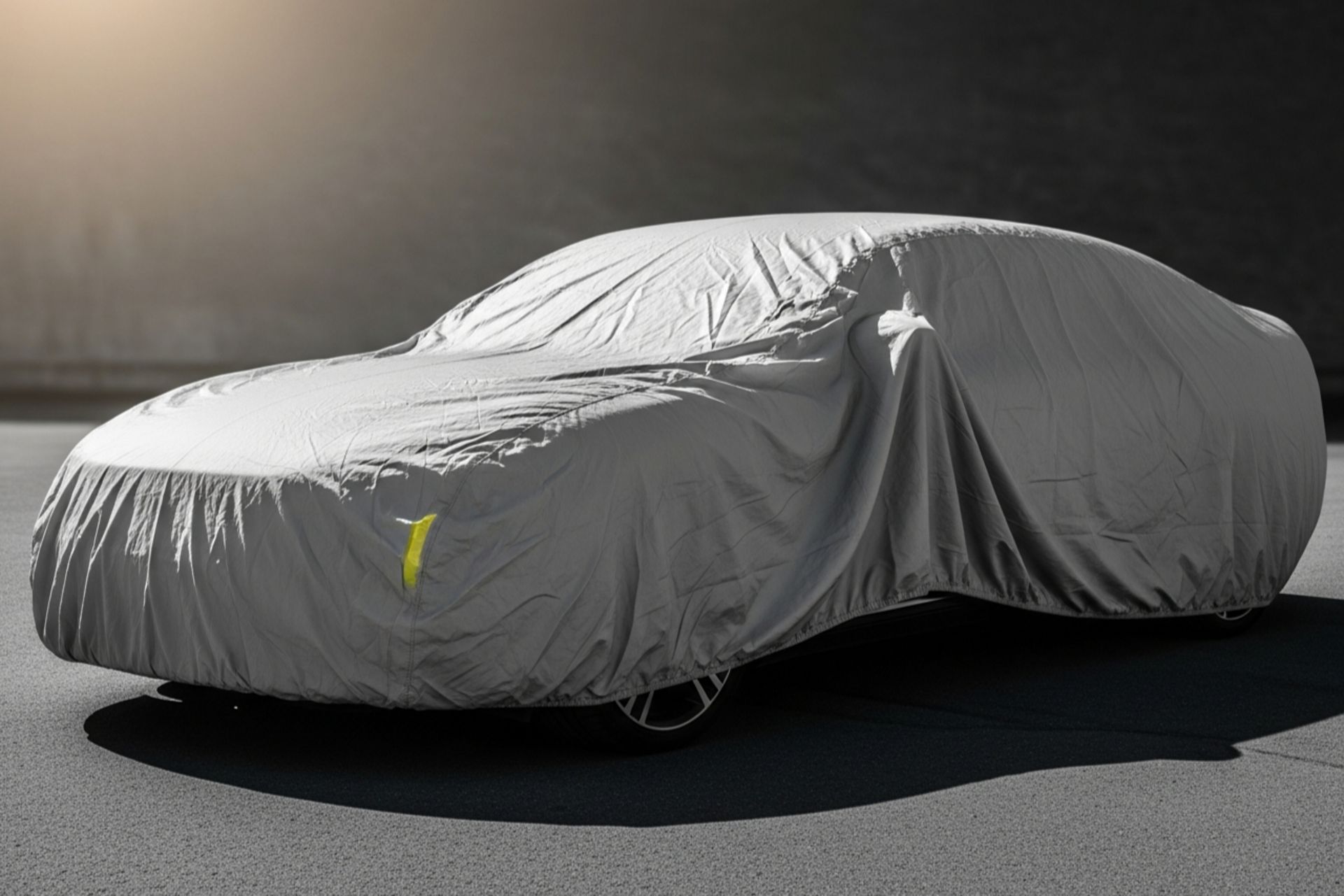 خودروی پوشانده شده با چادر محافظ خاکستری