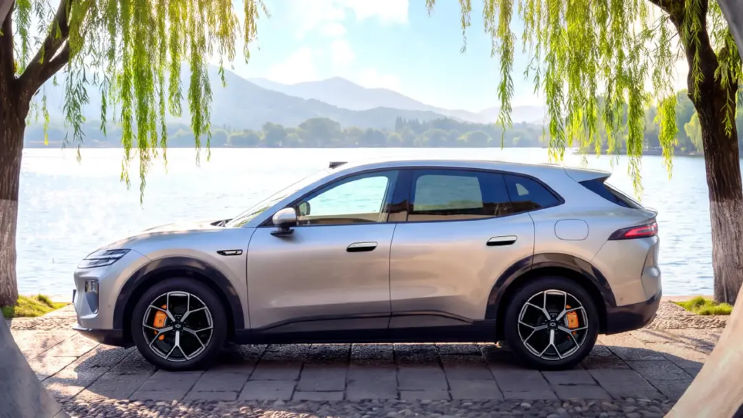 شاسی‌بلند جدید چانگان (Changan) در کنار دریاچه و درختان ویلو