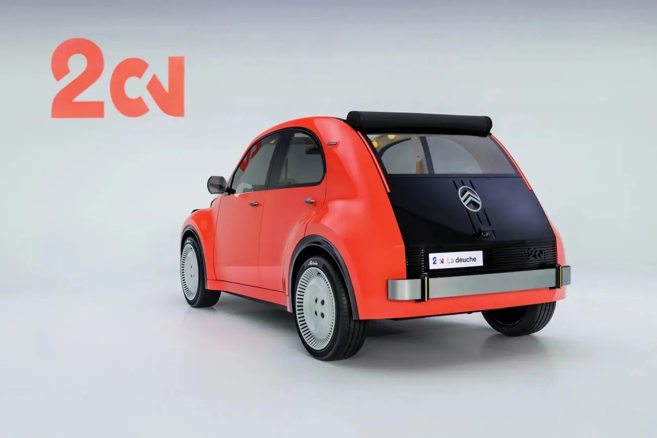خودروی کلاسیک سیتروئن (Citroën) 2CV با رنگ قرمز و موتور الکتریکی