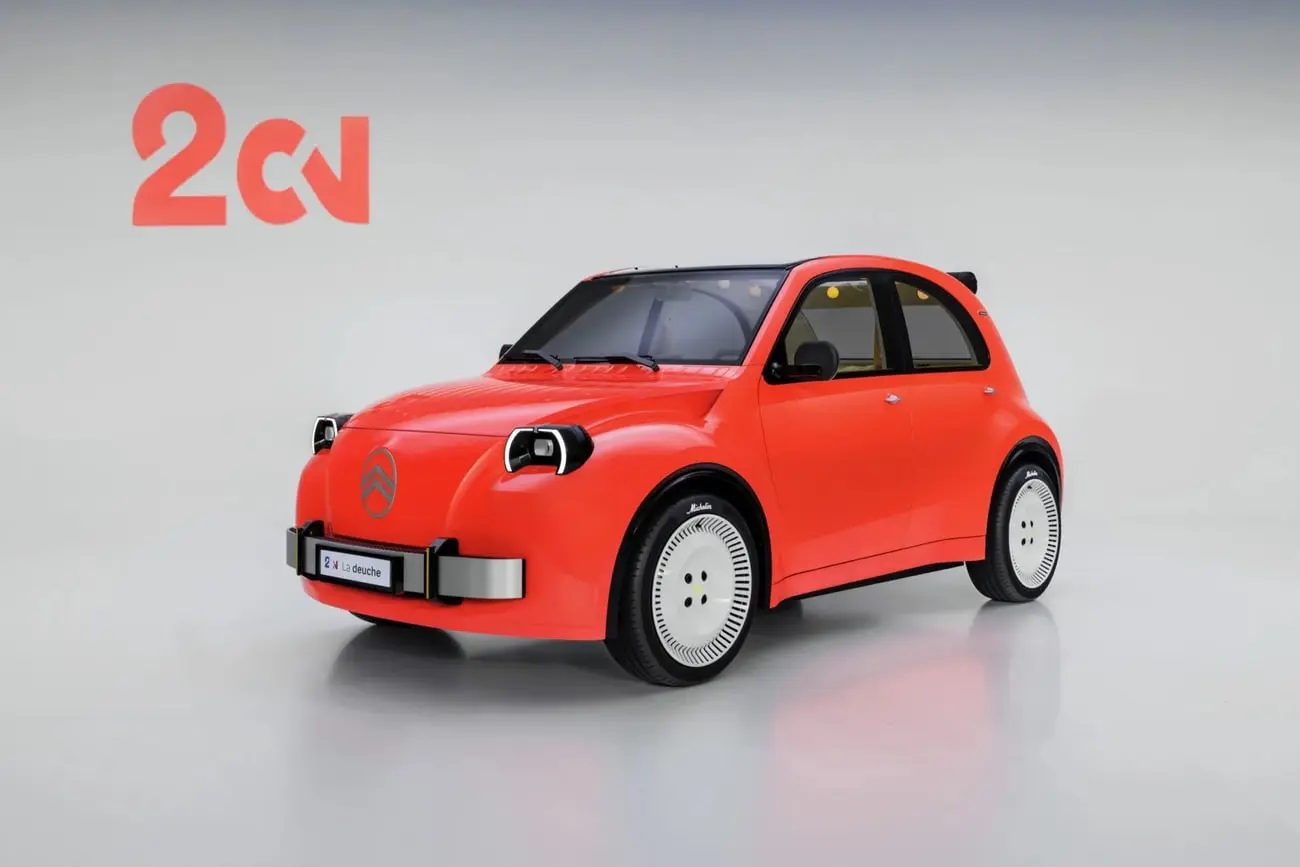 خودروی کلاسیک سیتروئن (Citroën 2CV) با رنگ قرمز و موتور الکتریکی