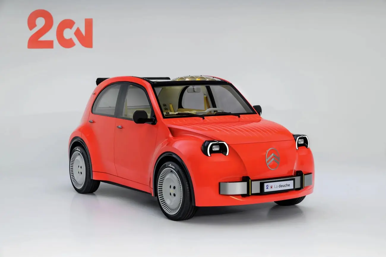 خودروی کلاسیک سیتروئن (Citroën) 2CV با طراحی مدرن و رنگ قرمز