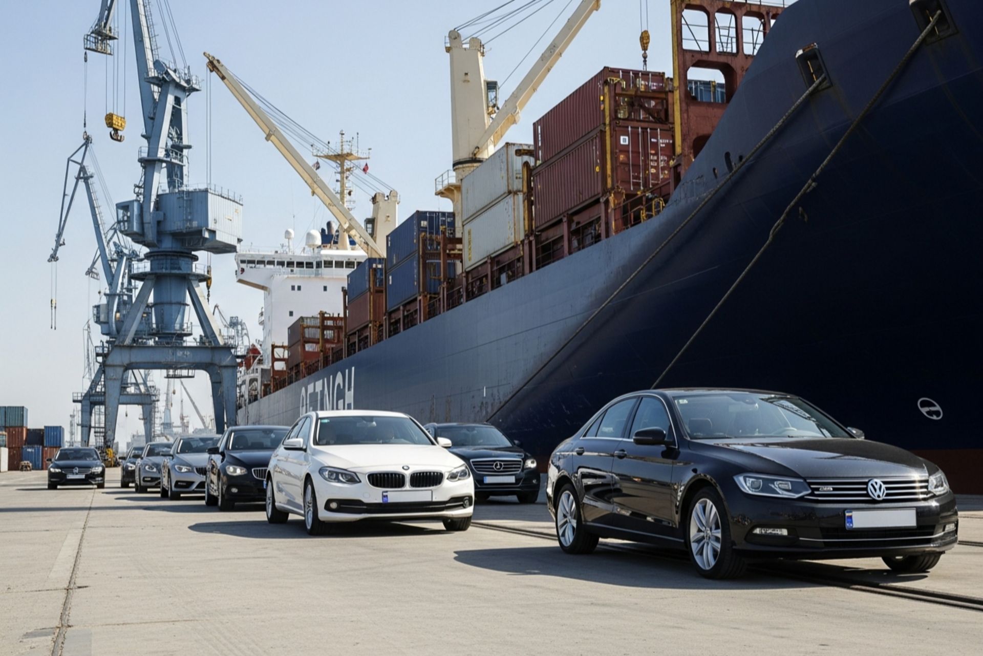 کشتی کانتینری در بندر تجاری برای واردات کالا