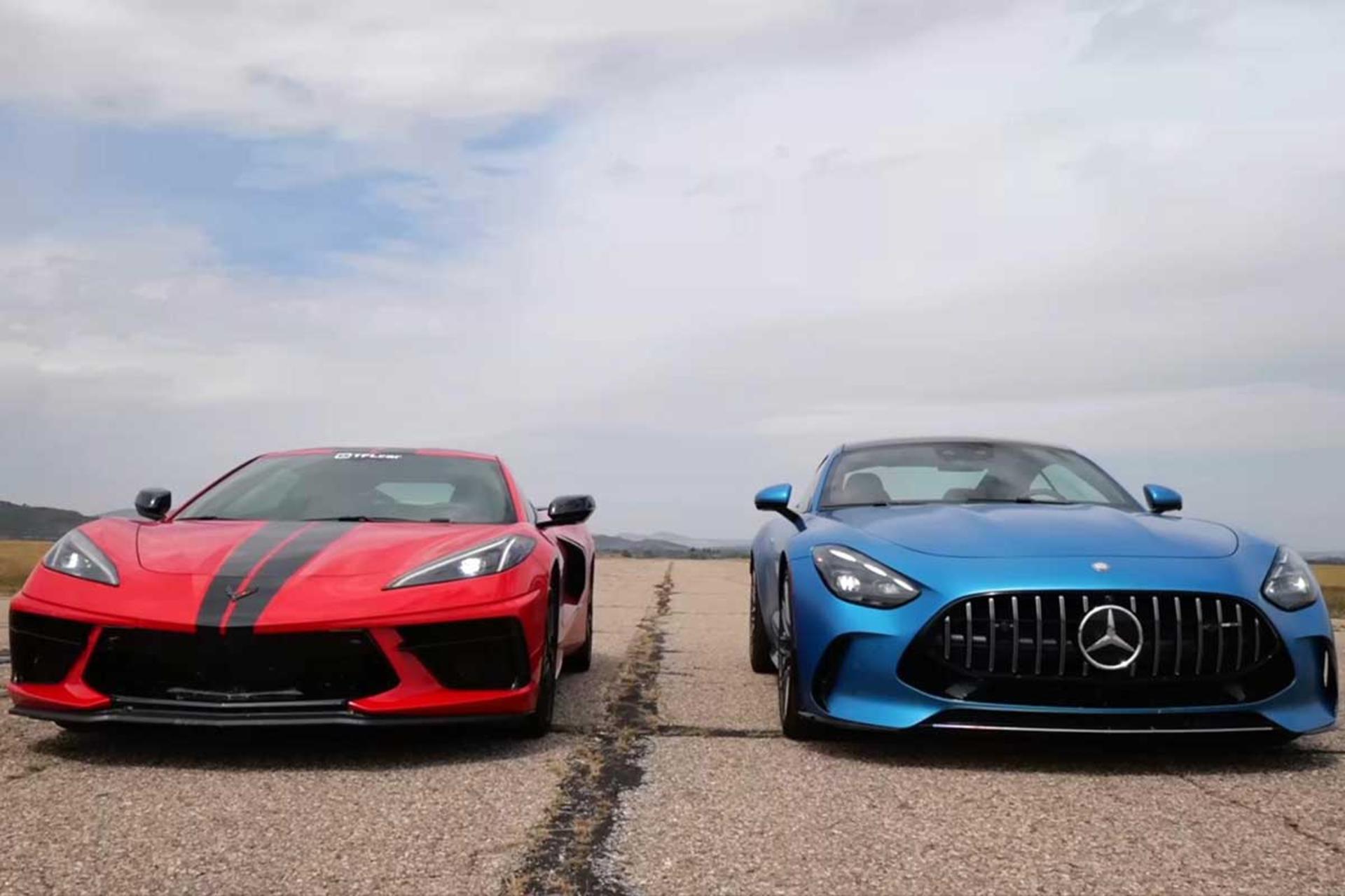 درگ مرسدس AMG GT و کوروت استینگری