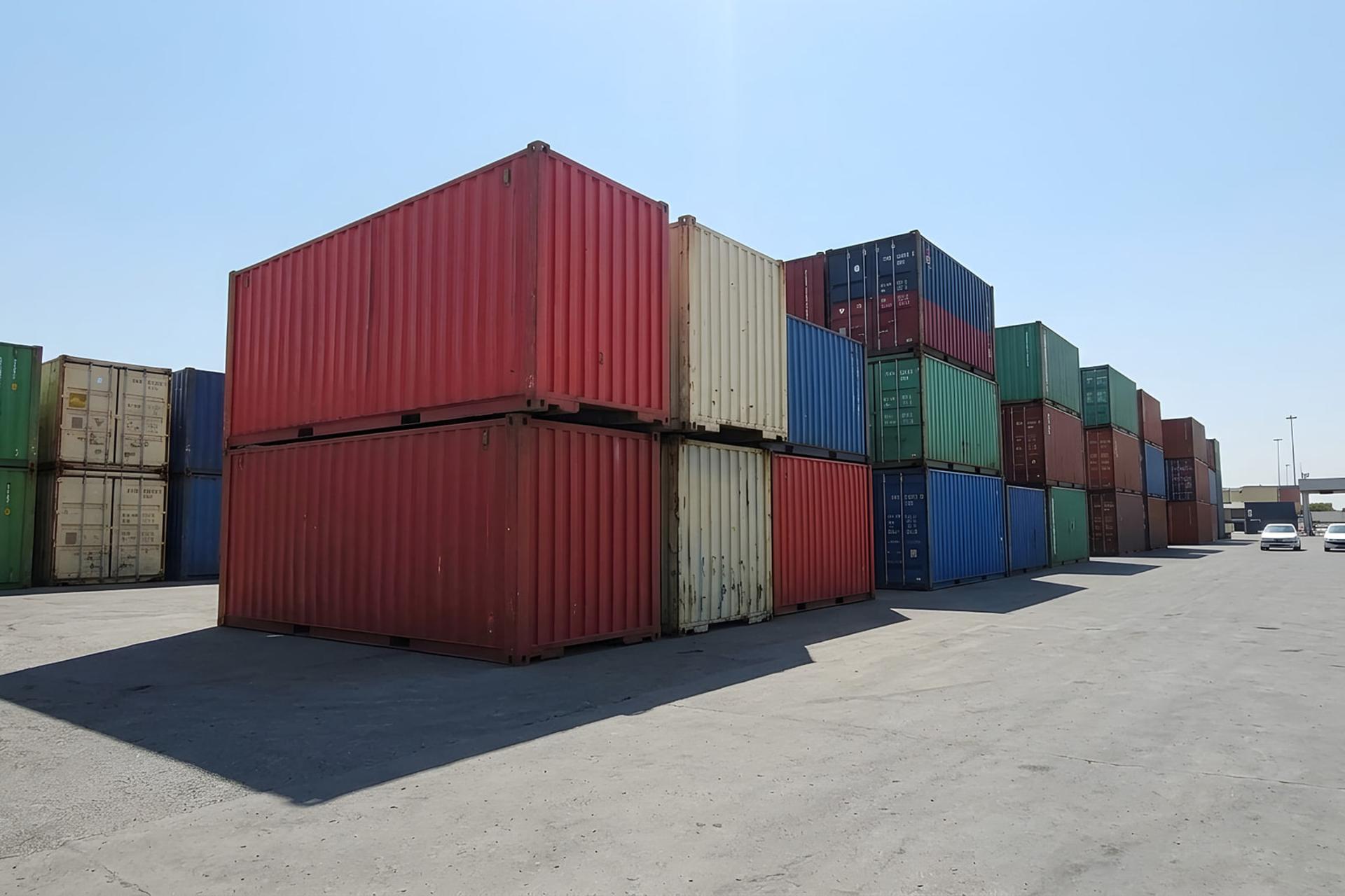 کانتینرهای رنگی حمل قطعات خودرو در محوطه مرزی