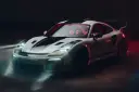 خودرو پورشه فلخباو آر‌اس (Porsche Flachbau RS) با رنگ سفید و خطوط مشکی