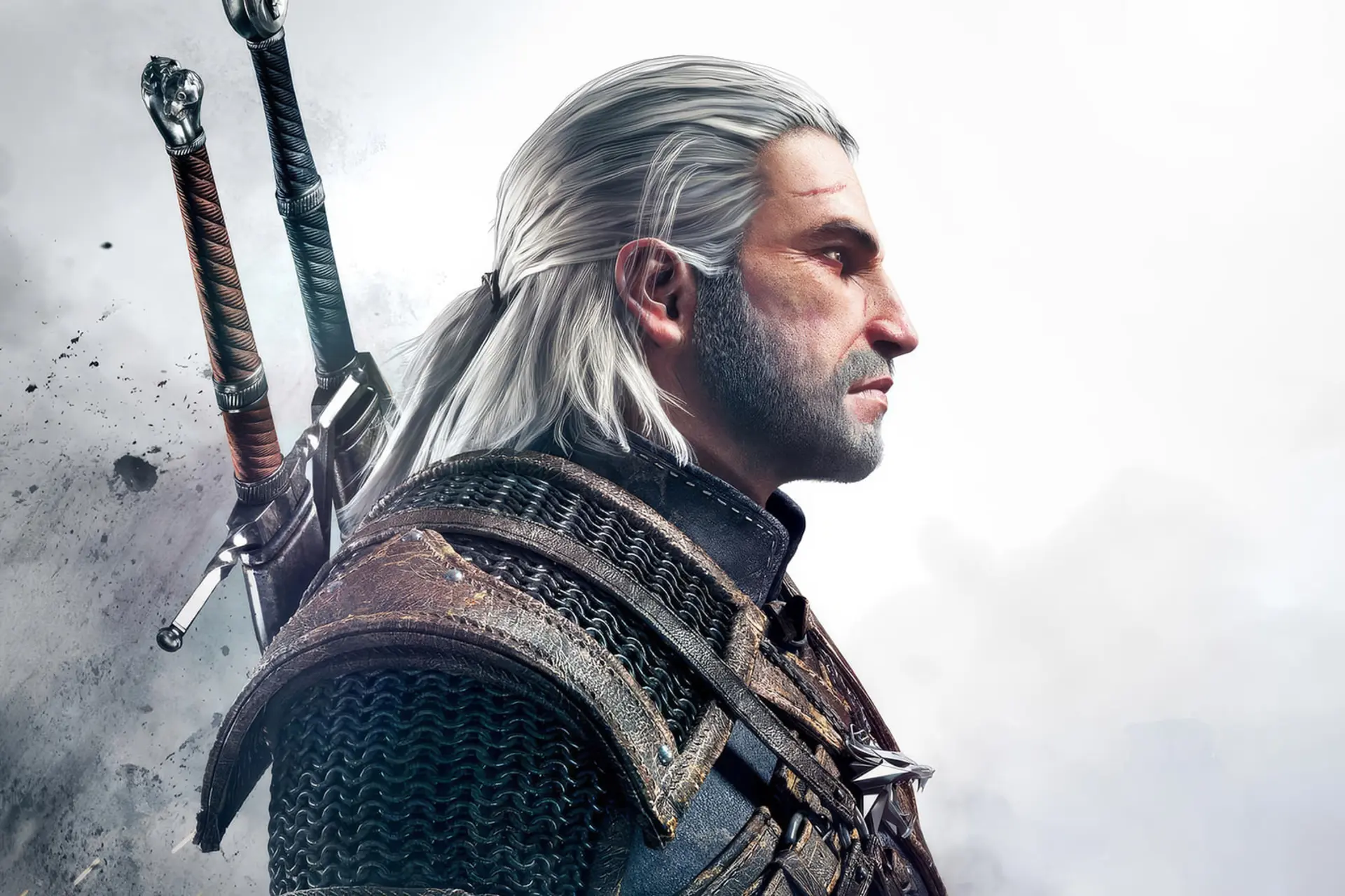گرالت (Geralt) با موهای سفید و زره مخصوص در بازی The Witcher 3: Wild Hunt