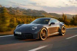 خودرو پورشه ۹۱۱ جی‌تی‌اس (Porsche 911 GTS) در حال حرکت در جاده کوهستانی
