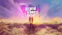 لوگوی بازی Grand Theft Auto VI (GTA 6) بالای سر دو شخصیت در فضای باز