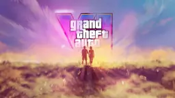 لوگوی بازی Grand Theft Auto VI (GTA 6) بالای سر دو شخصیت در فضای باز