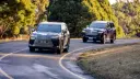 خودروهای لکسوس (Lexus) و تویوتا (Toyota) در حال حرکت در یک جاده جنگلی