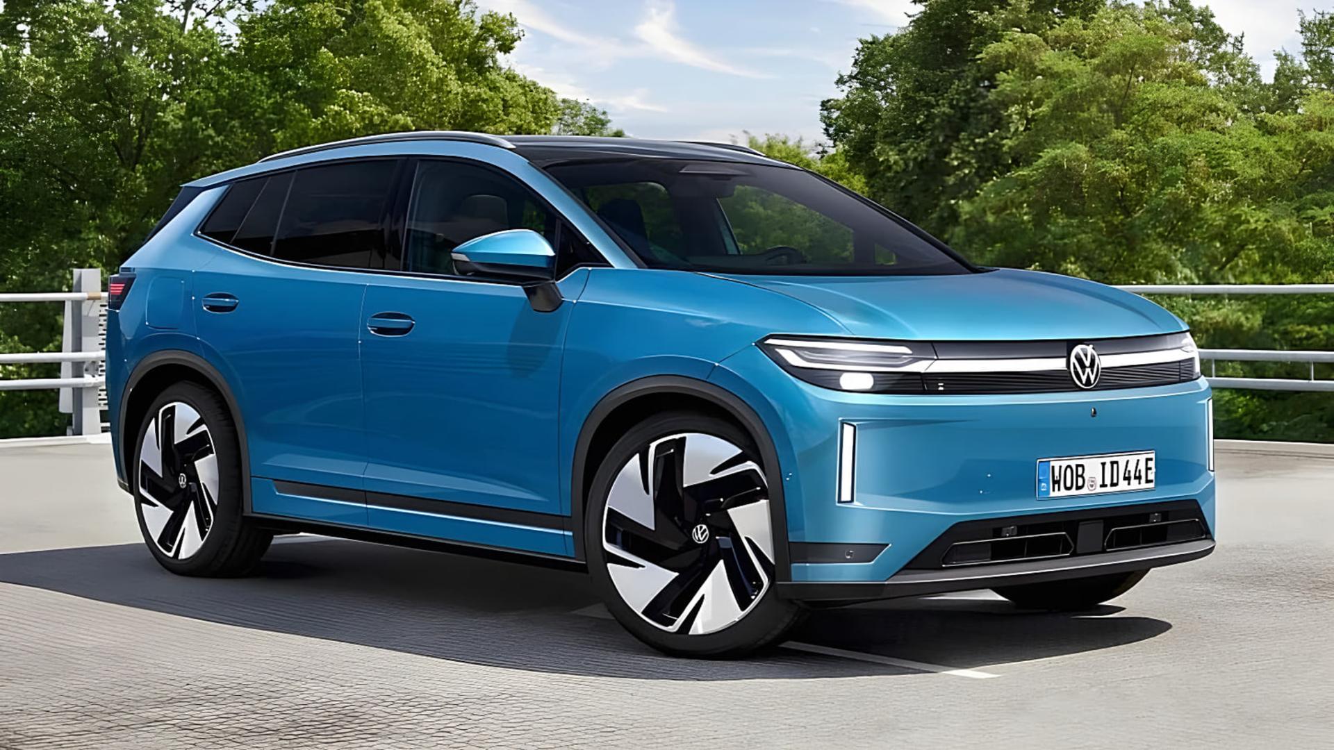 خودروی فولکس‌واگن آی‌دی تیگوان (Volkswagen ID. Tiguan) با رنگ آبی در فضای باز