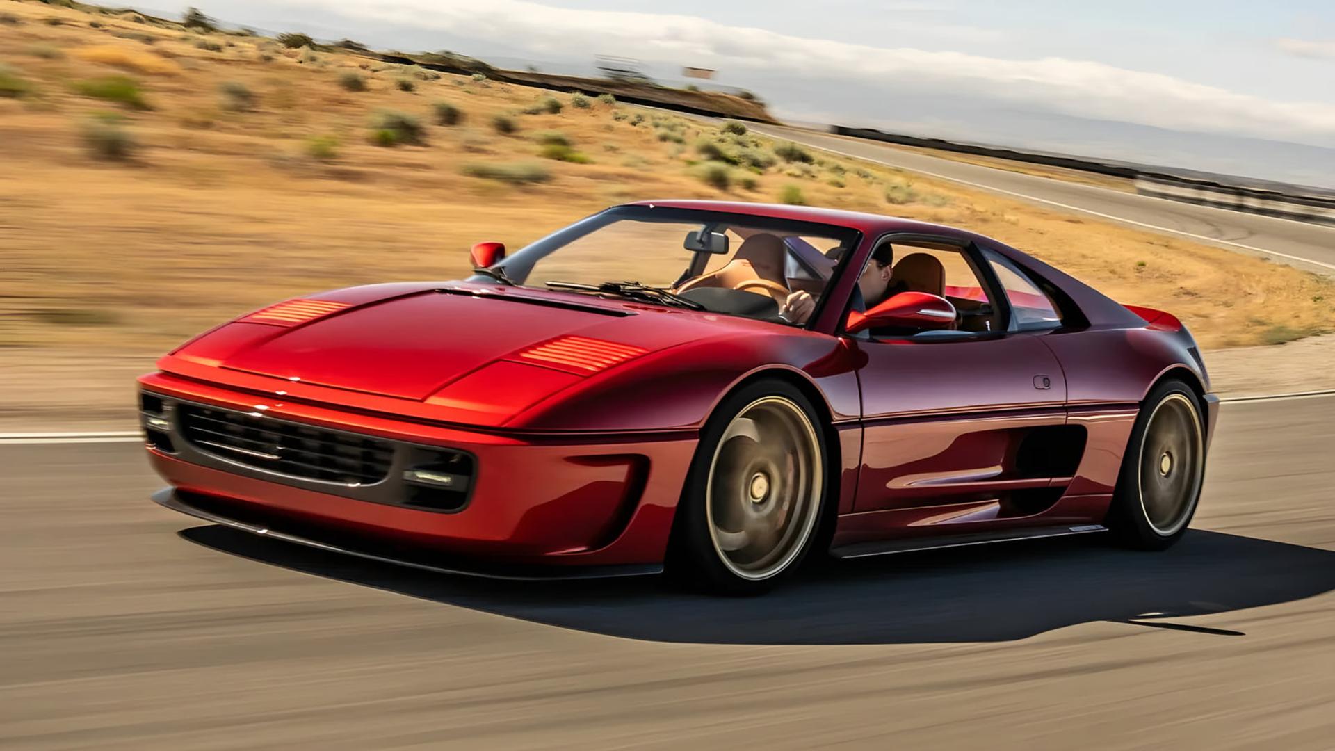 خودروی فراری F355 (Ferrari F355) قرمز رنگ در حال حرکت در پیست