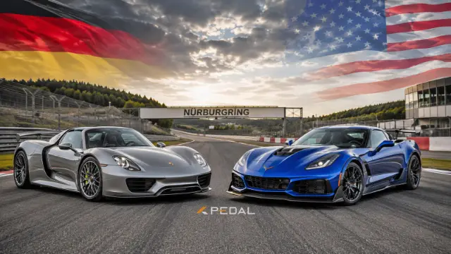 خودروهای پورشه ۹۱۸ (Porsche 918 Spyder) و شورولت کوروت ZR1X در پیست نوربرگرینگ
