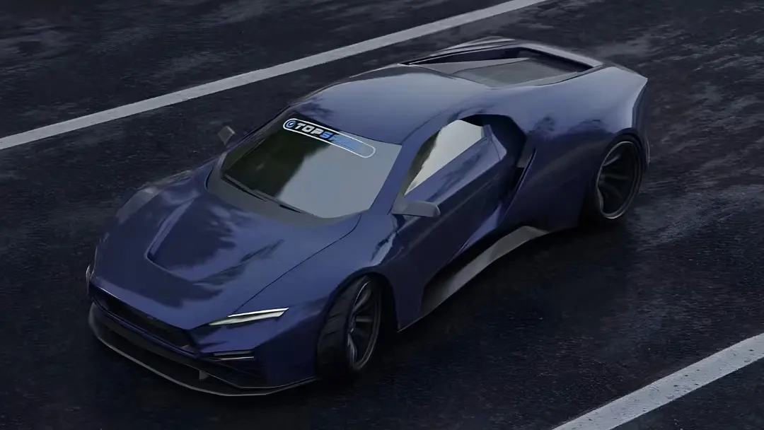 خودروی فورد GT (Ford GT) با موتور میانی و رنگ آبی تیره در جاده