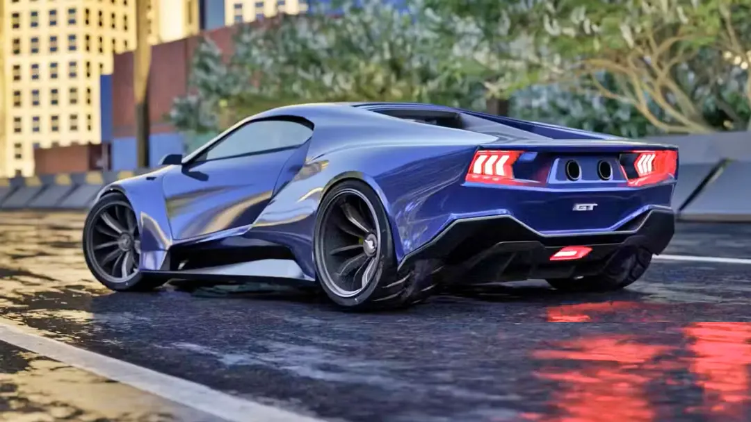خودرو اسپرت فورد GT (Ford GT) با رنگ آبی در فضای شهری