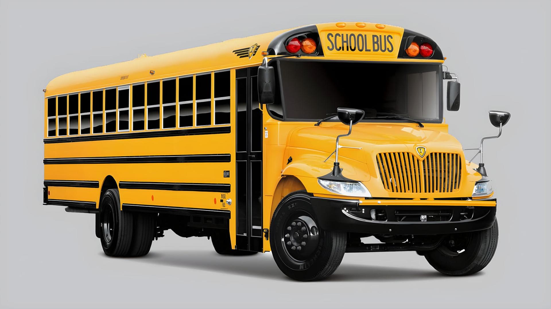 اتوبوس زرد مدرسه (School Bus) با بدنه کلاسیک در مقابل پس‌زمینه ساده