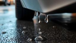 قطرات آب در حال چکیدن از زیر بدنه خودرو روی زمین
