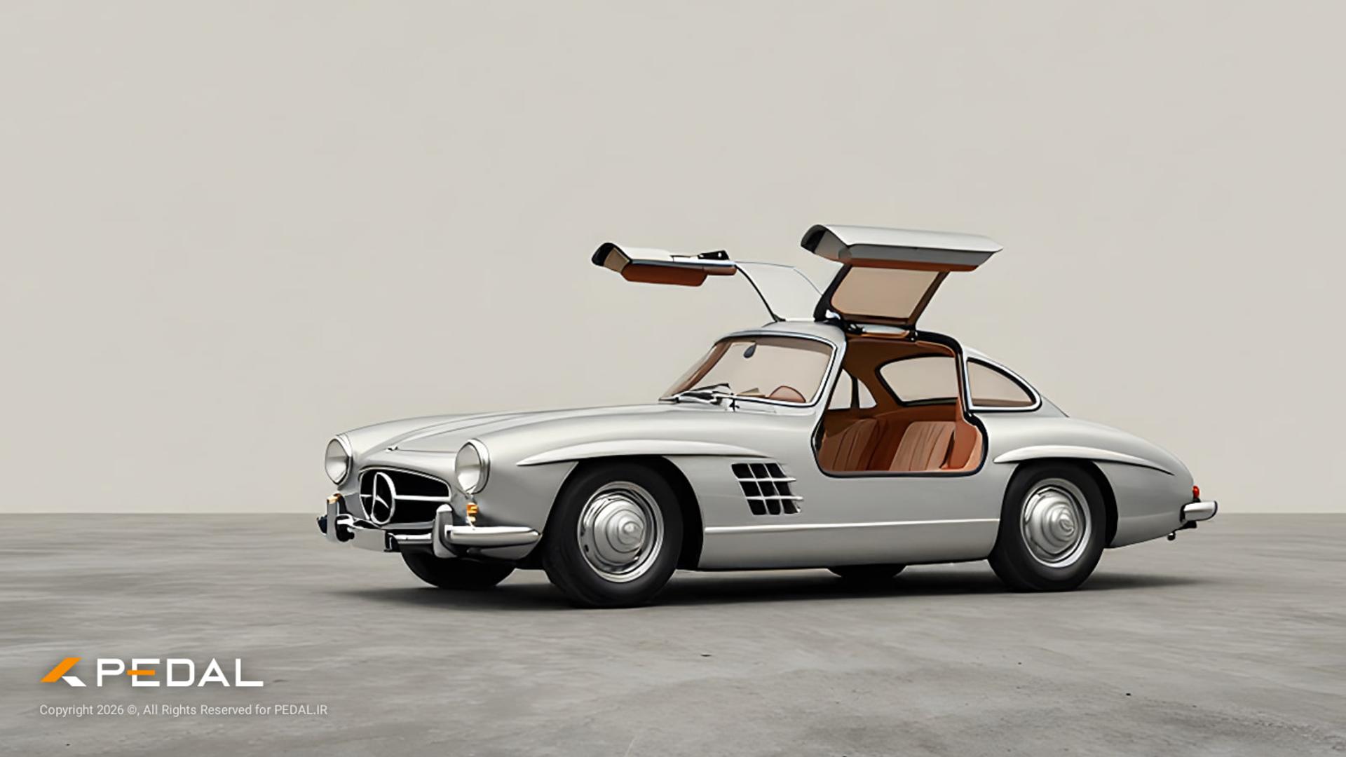 مرسدس بنز ۳۰۰ اس جی (Mercedes-Benz 300SL) با درب‌های بال‌پرنده در استودیو