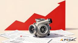 توربو شارژر (Turbocharger) روی اسناد و نمودار صعودی قرمز رنگ