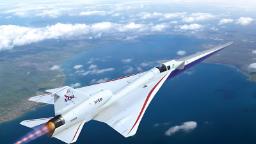 هواپیمای آزمایشی ناسا X-59 (X-59 QueSST) در حال پرواز در آسمان