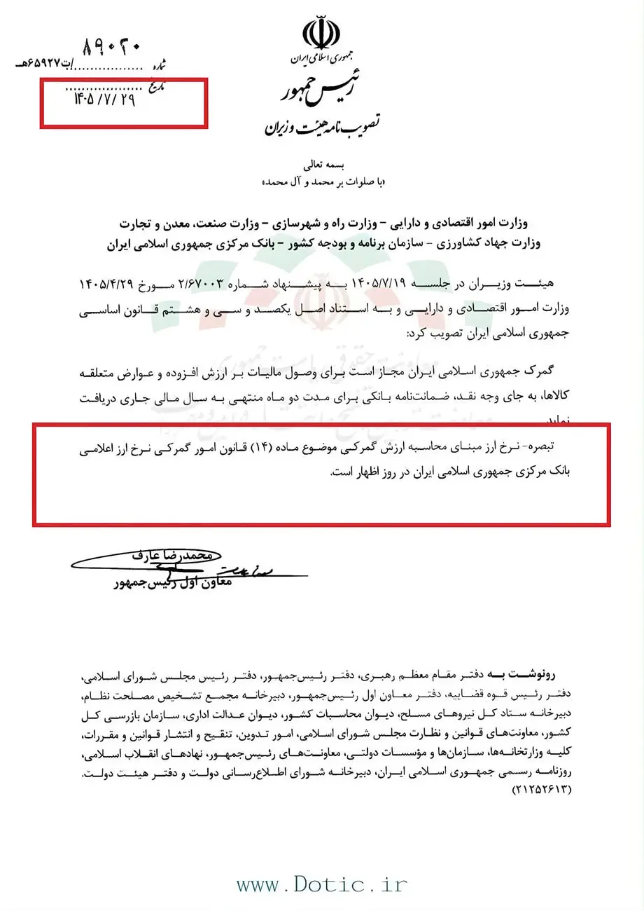 متن مصوبه جدید رئیس‌جمهور در مورد دریافت مالیات بر ارزش افزوده کالاها