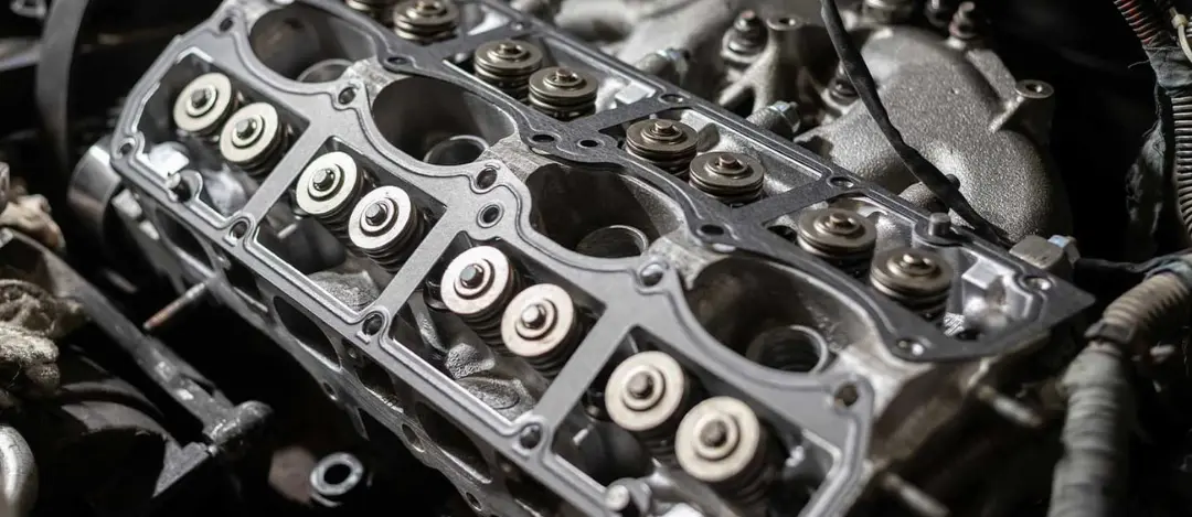 سرسیلندر (Cylinder Head) خودرو با نمایش سوپاپ‌ها و مجاری داخلی