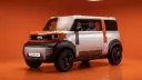خودروی مفهومی هاچ‌بک (Hatchback) با رنگ سفید و نارنجی در استودیو