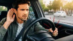 راننده خودرو در حال گوش دادن به صدای غیرعادی از فرمان