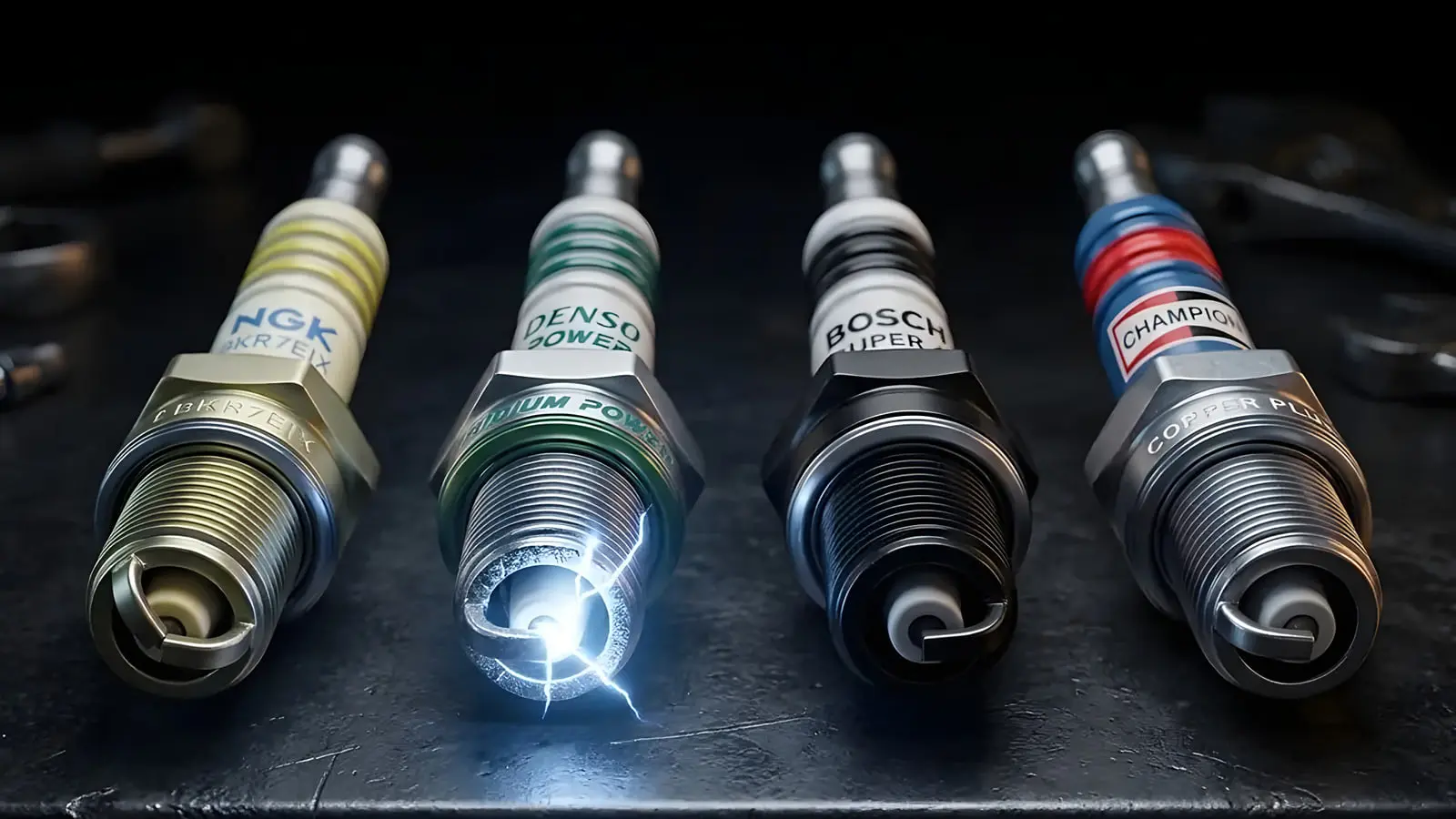 چهار مدل مختلف شمع خودرو از برندهای NGK، Denso، Bosch و Champion